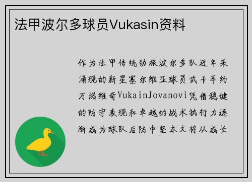 法甲波尔多球员Vukasin资料